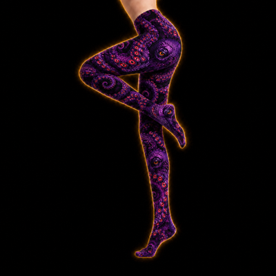 Crosfil Violet Grasp Footed Tights — Purple Kraken Eye Tentacle Print