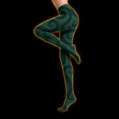 Crosfil Jade Grasp Footed Tights — Emerald Tentacle Damask Print