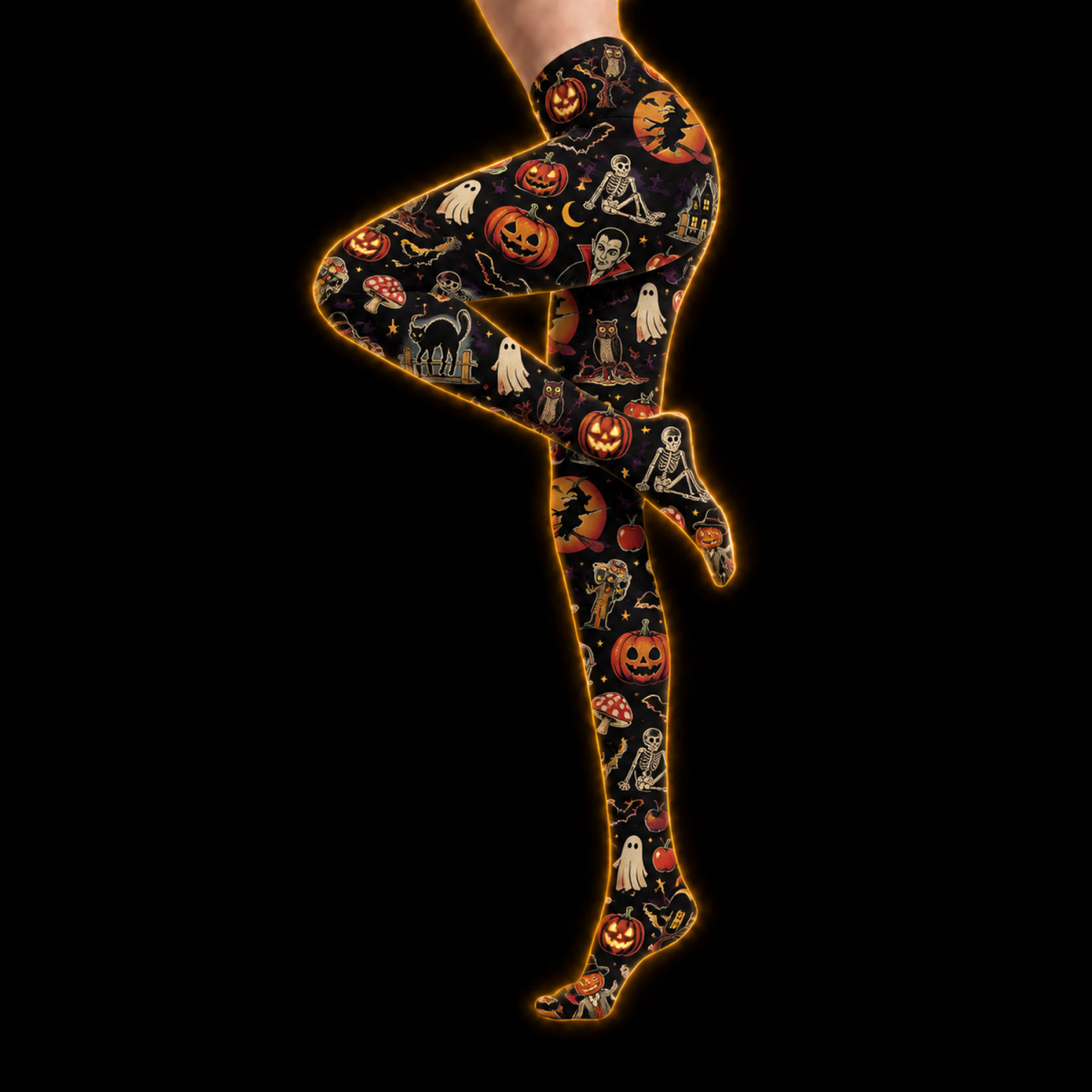 Crosfil October Forever Footed Tights — Vintage Halloween Sticker Print