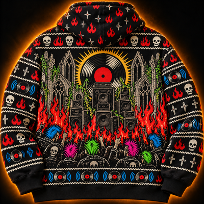 No Gods No Masters Unisex Hoodie — Punk Ugly Sweater Knit-Look Print