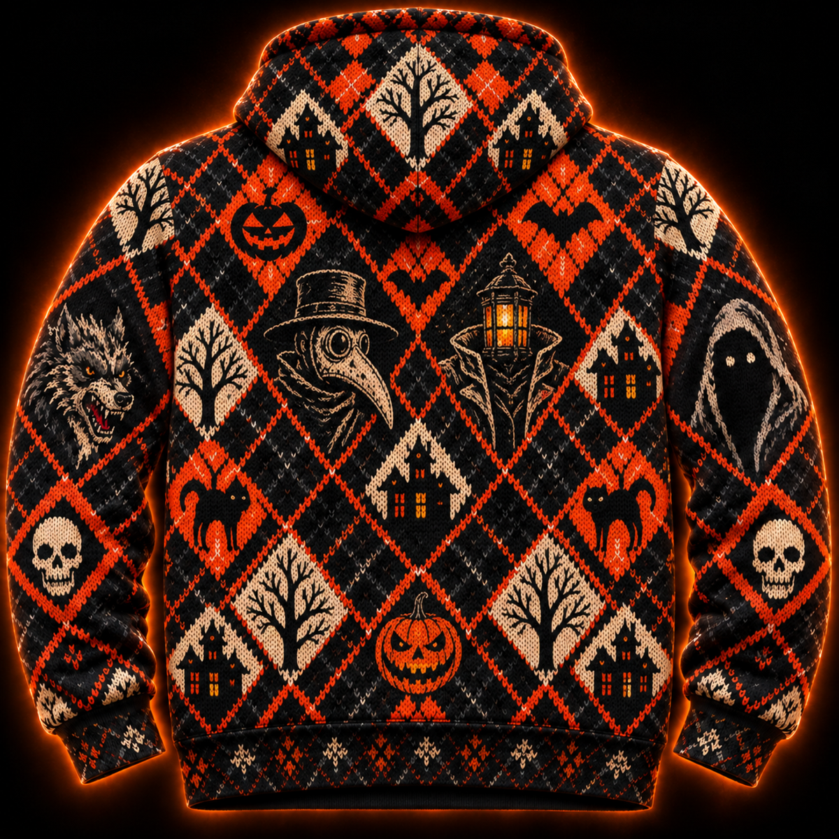 Crosfil Slasher Sweater Hoodie — Halloween Ugly Sweater Knit-Look All-Over Print