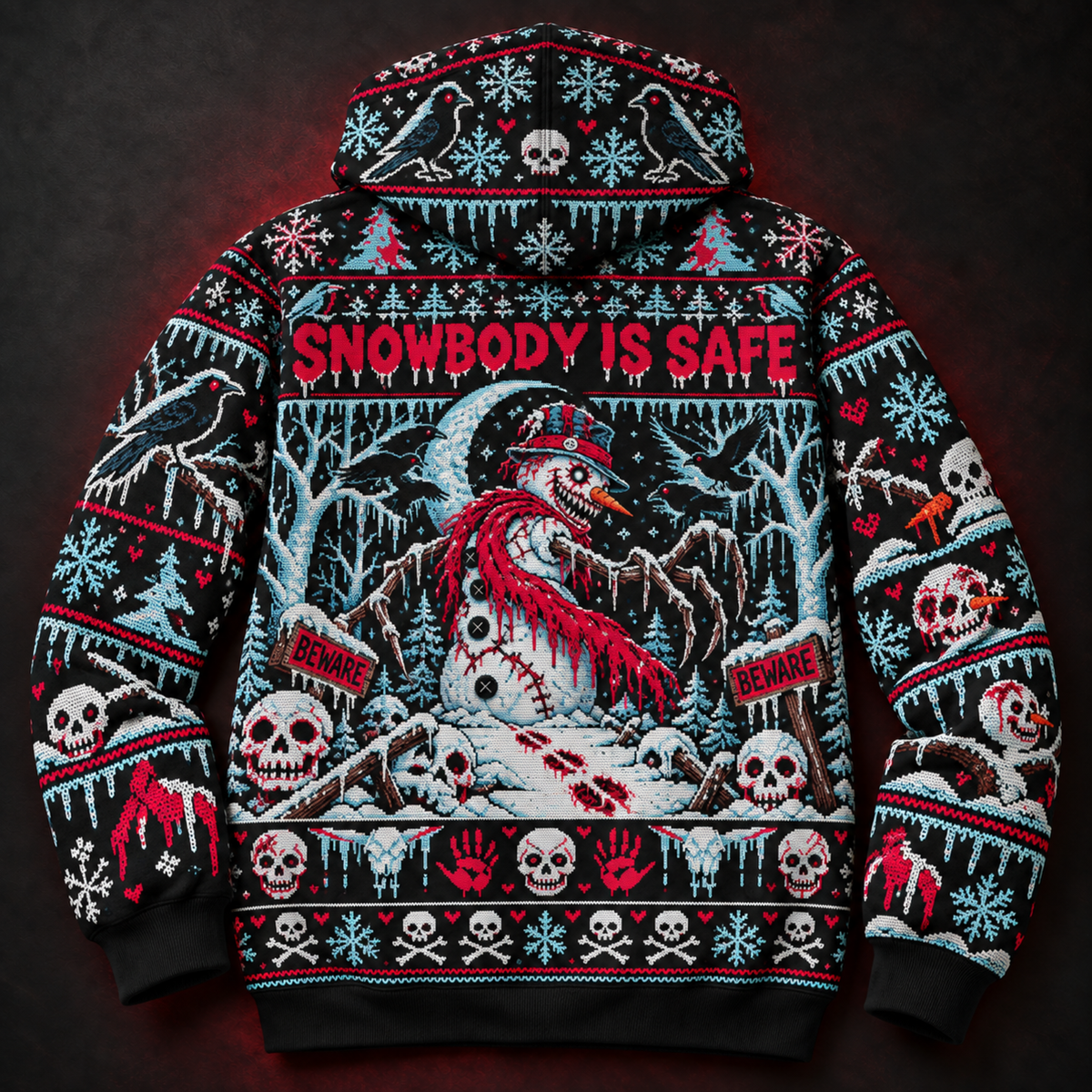 Snowbody Is Safe Unisex Hoodie — Killer Snowman Ugly Christmas Sweater Print