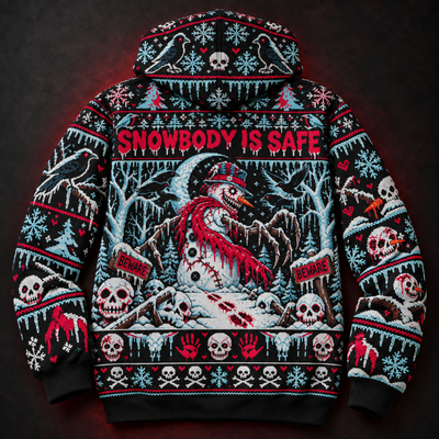 Snowbody Is Safe Unisex Hoodie — Killer Snowman Ugly Christmas Sweater Print