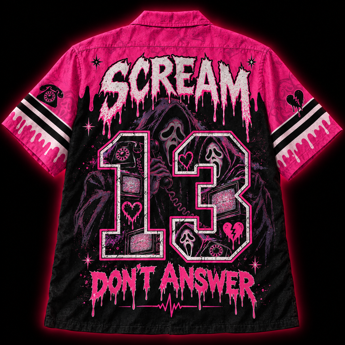 Midnight Call Hawaiian Shirt  Pink Horror Print