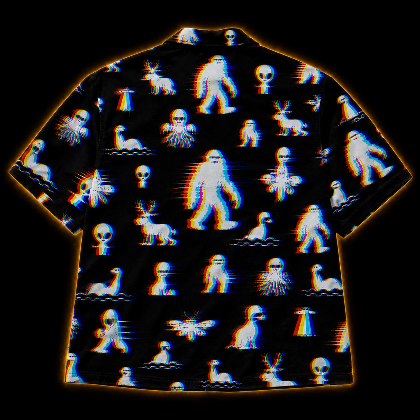 Crosfil Bad Footage Hawaiian Shirt — Glitch Cryptid VHS All-Over Print