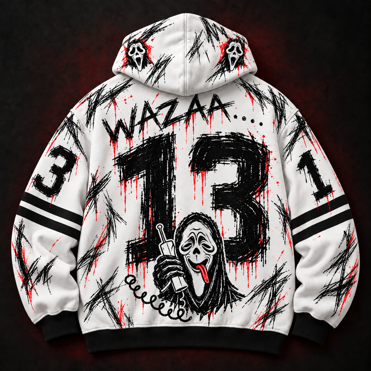 WAZAAA 13 Unisex Hoodie — Wanted Poster Scribble Horror Print