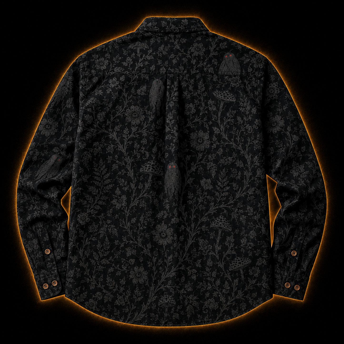 Crosfil Mothman Damask Long Sleeve Shirt — Black Gothic Floral Cryptid Print