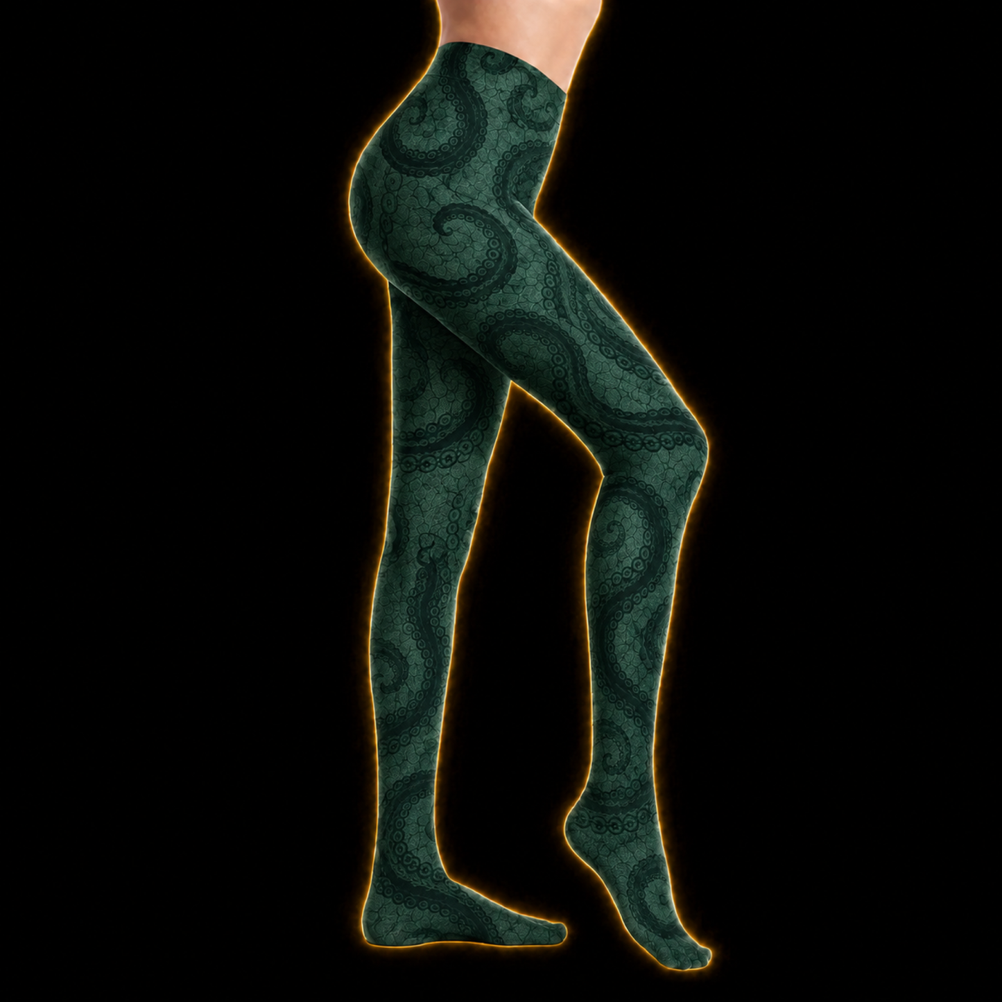 Crosfil Jade Grasp Footed Tights — Emerald Tentacle Damask Print