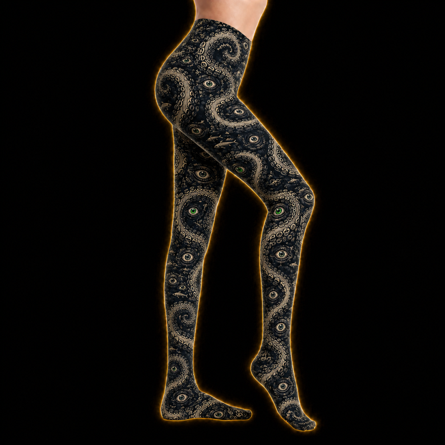 Crosfil Dead Man's Ink Footed Tights — Nautical Tentacle & Eye Print