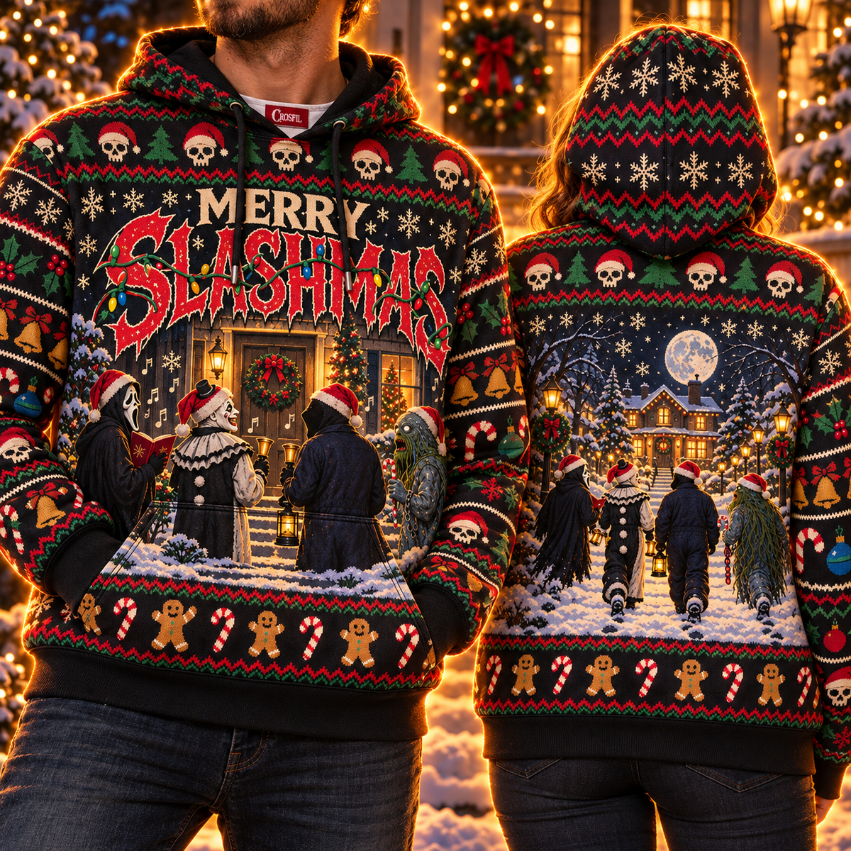 Merry Slashmas Unisex Hoodie — Ugly Christmas Knit-Look Print