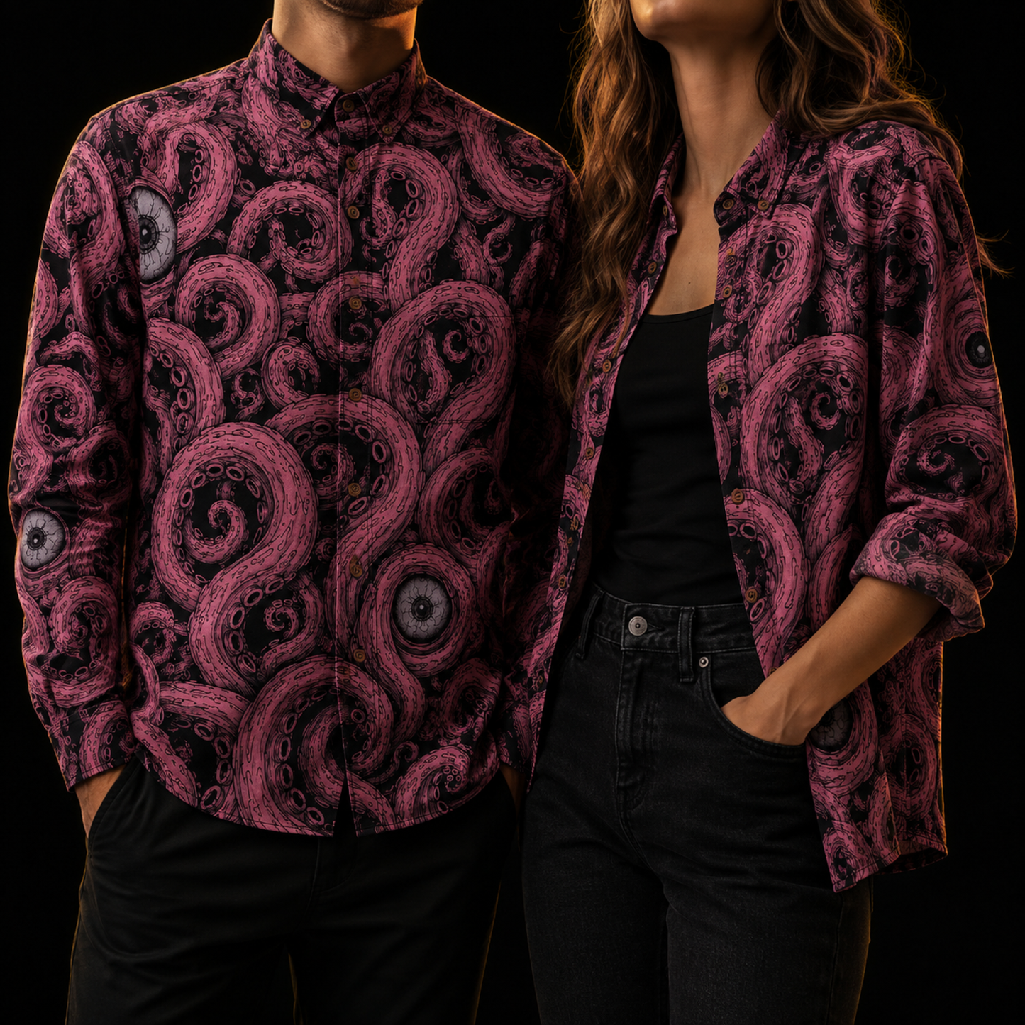 Crosfil Pink Abyss Long Sleeve Shirt — Pink Kraken Tentacle & Eyeball Print