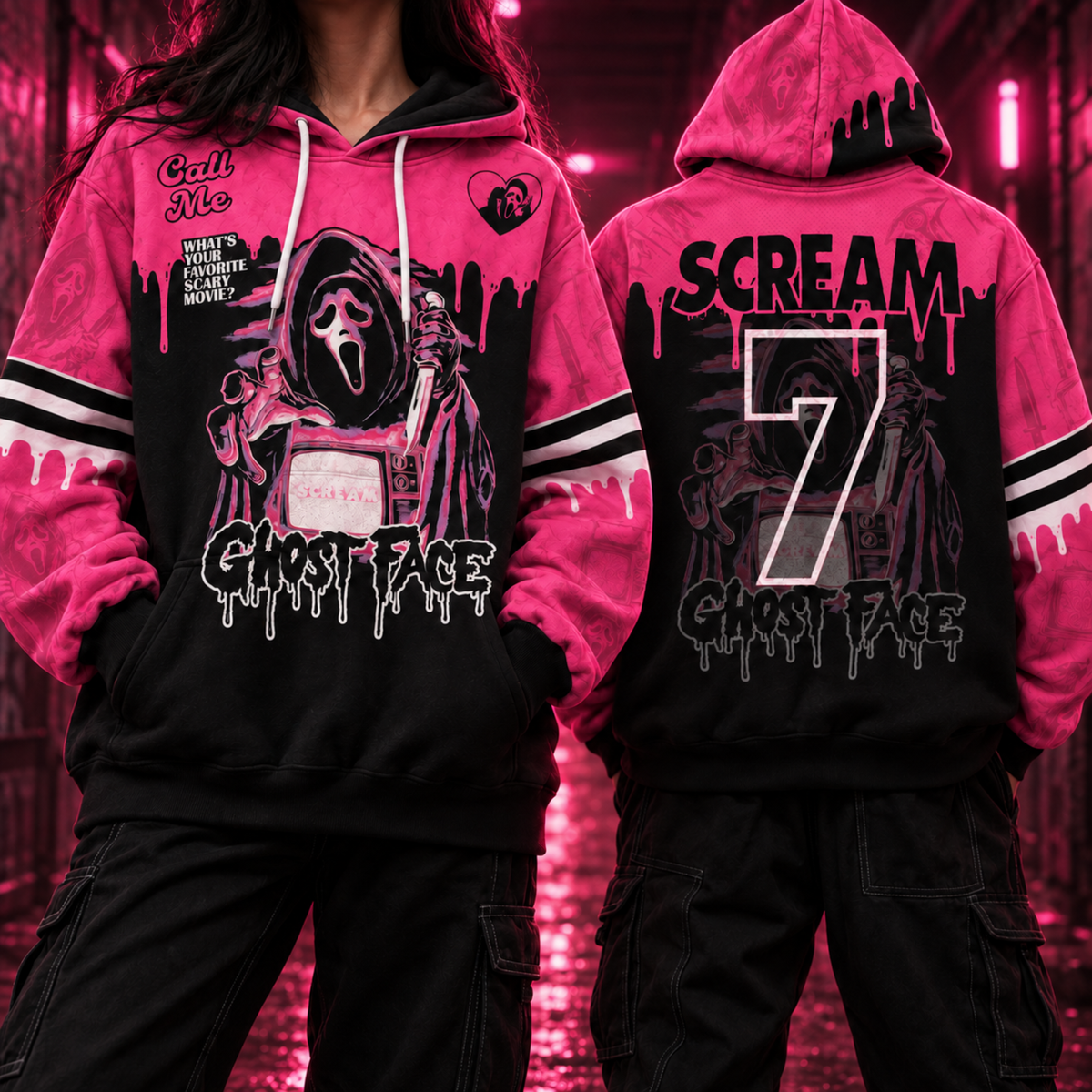 Crosfil — “CALL ME 7” Pink Hoodie All-Over Print