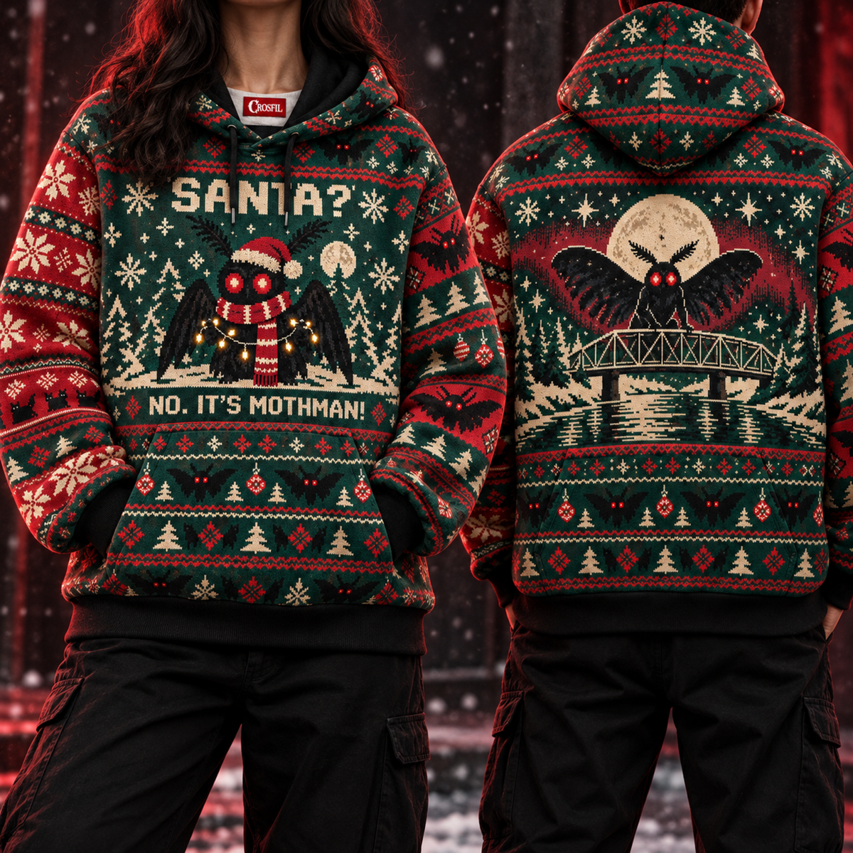 No. It’s Mothman! Unisex Hoodie — Ugly Pattern Christmas Print