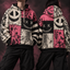 Patchwork Grin Unisex Hoodie — Stitched Smile Pink Gothic Print