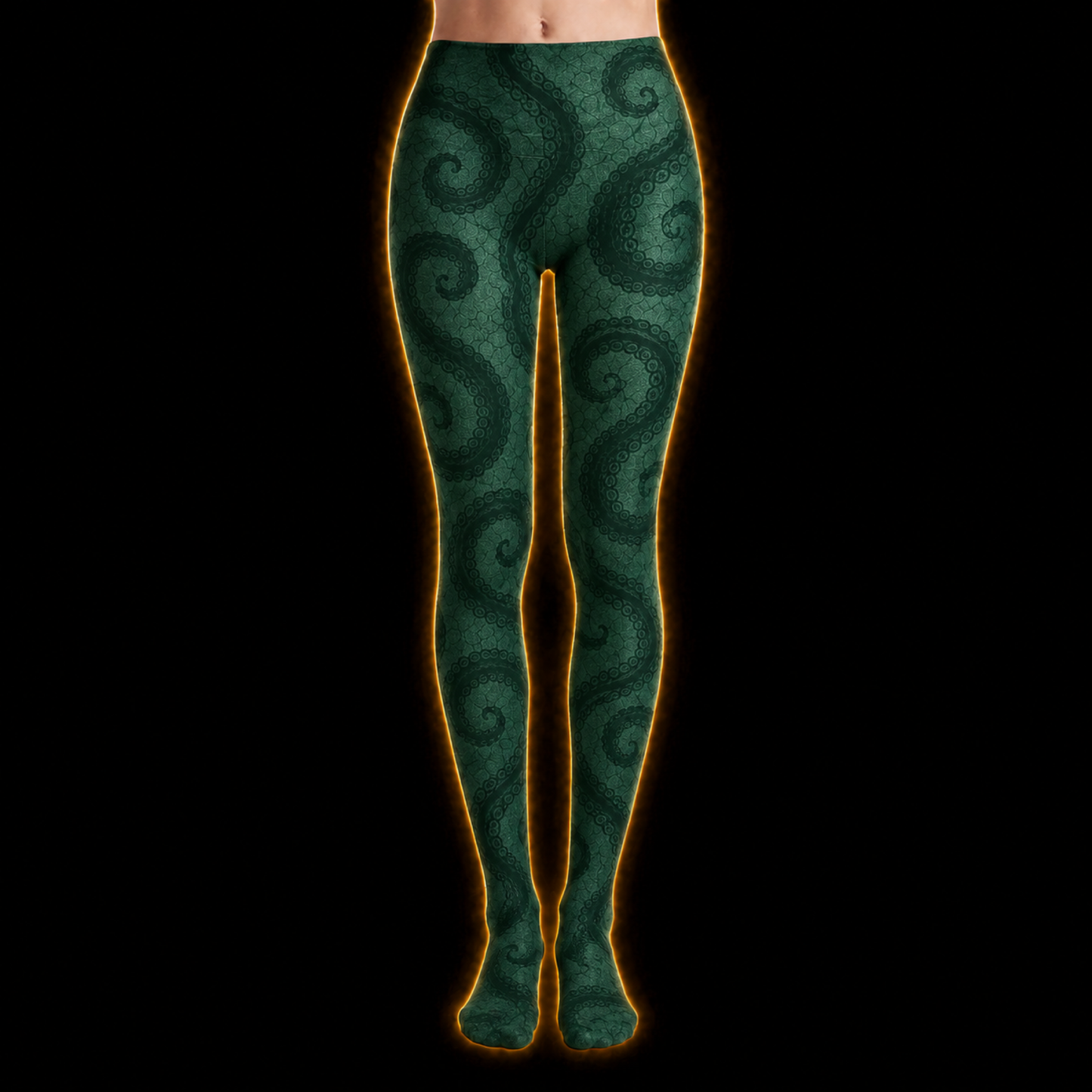 Crosfil Jade Grasp Footed Tights — Emerald Tentacle Damask Print