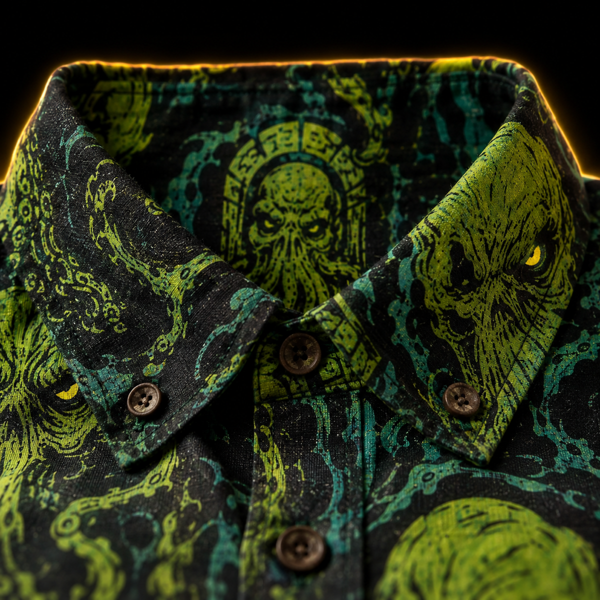 Crosfil Cthulhu Necropolis Long Sleeve Shirt — Green Eldritch Idol All-Over Print