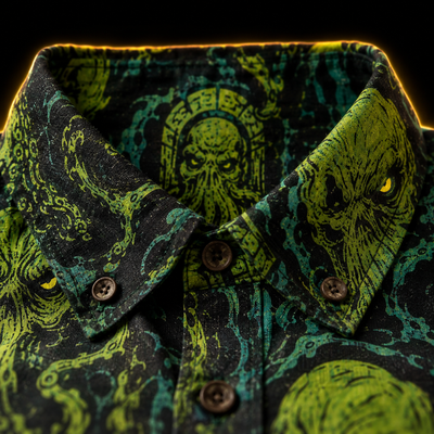 Crosfil Cthulhu Necropolis Long Sleeve Shirt — Green Eldritch Idol All-Over Print
