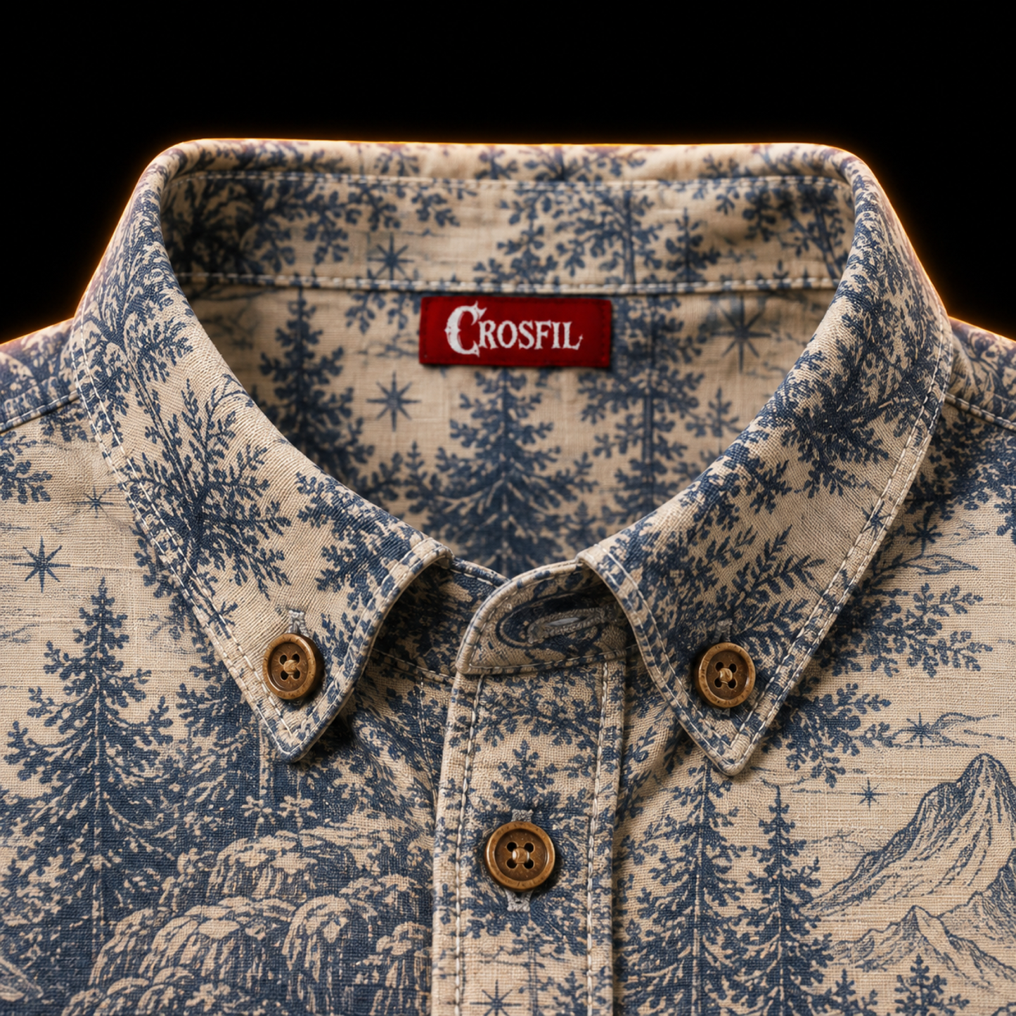 Crosfil Cryptid Toile Long Sleeve Shirt — Bigfoot & UFO Vintage Toile Print