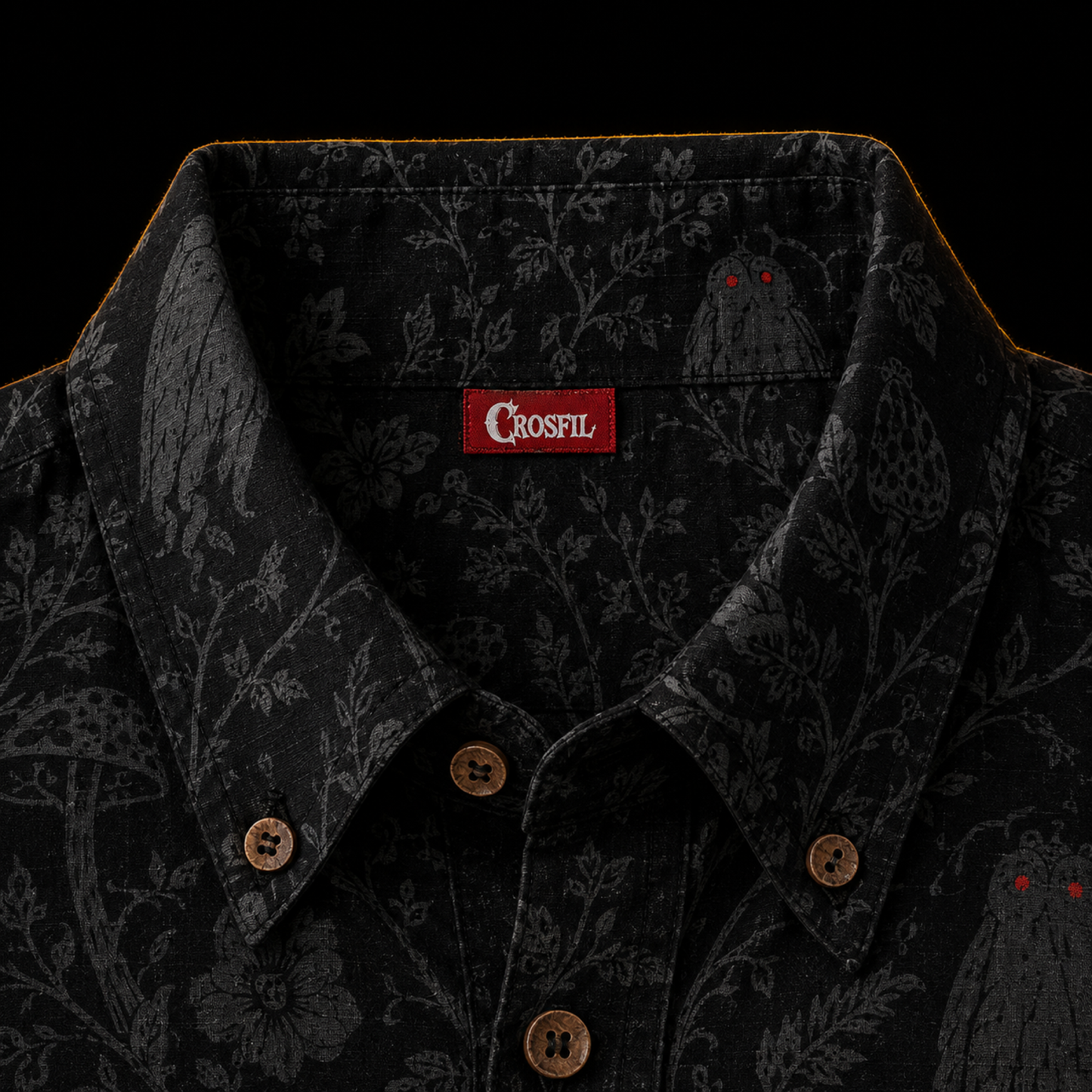 Crosfil Mothman Damask Long Sleeve Shirt — Black Gothic Floral Cryptid Print