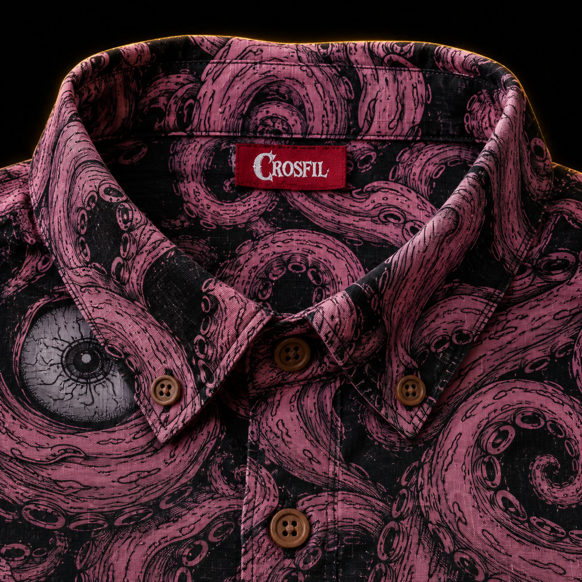 Crosfil Pink Abyss Long Sleeve Shirt — Pink Kraken Tentacle & Eyeball Print