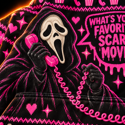 Favorite Scary Movie Unisex Hoodie — Pink Drip Knit-Look Print