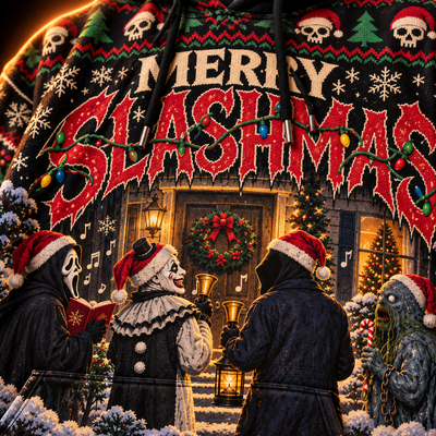Merry Slashmas Unisex Hoodie — Ugly Christmas Knit-Look Print