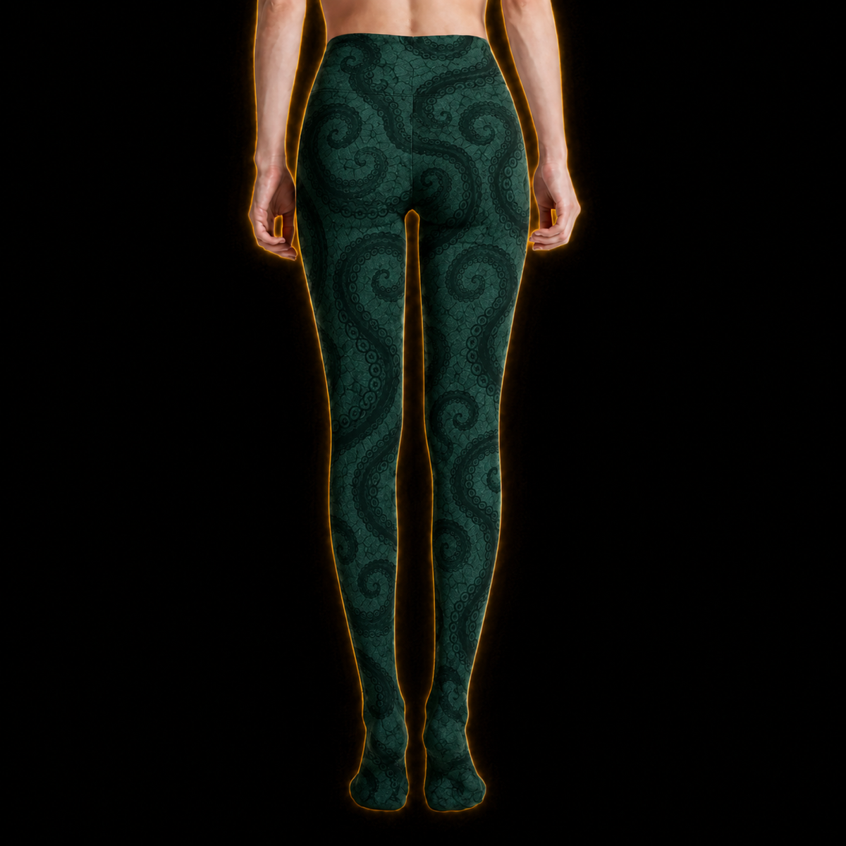 Crosfil Jade Grasp Footed Tights — Emerald Tentacle Damask Print
