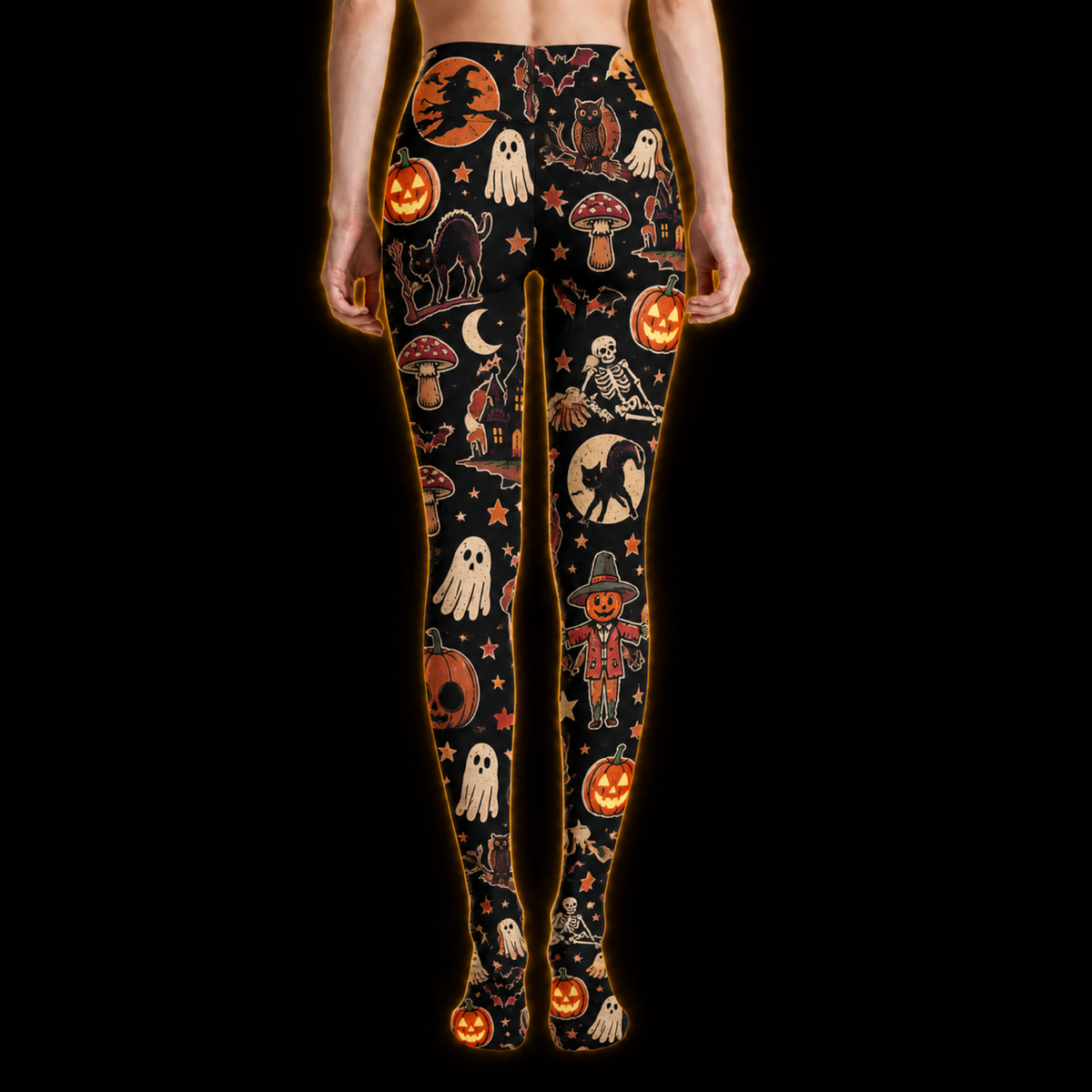 Crosfil October Forever Footed Tights — Vintage Halloween Sticker Print