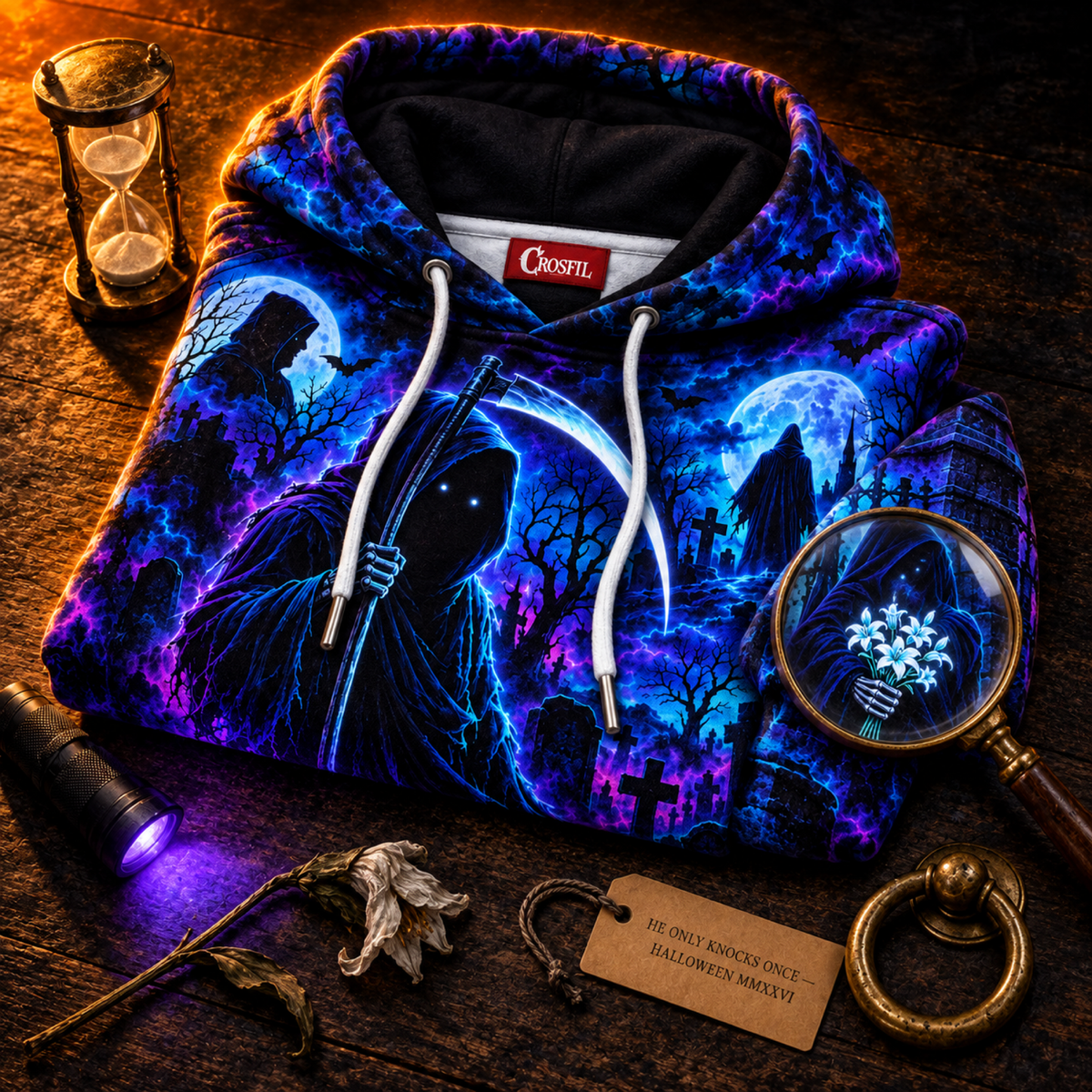 Crosfil Last Call Hoodie — Grim Reaper Graveyard Halloween All-Over Print