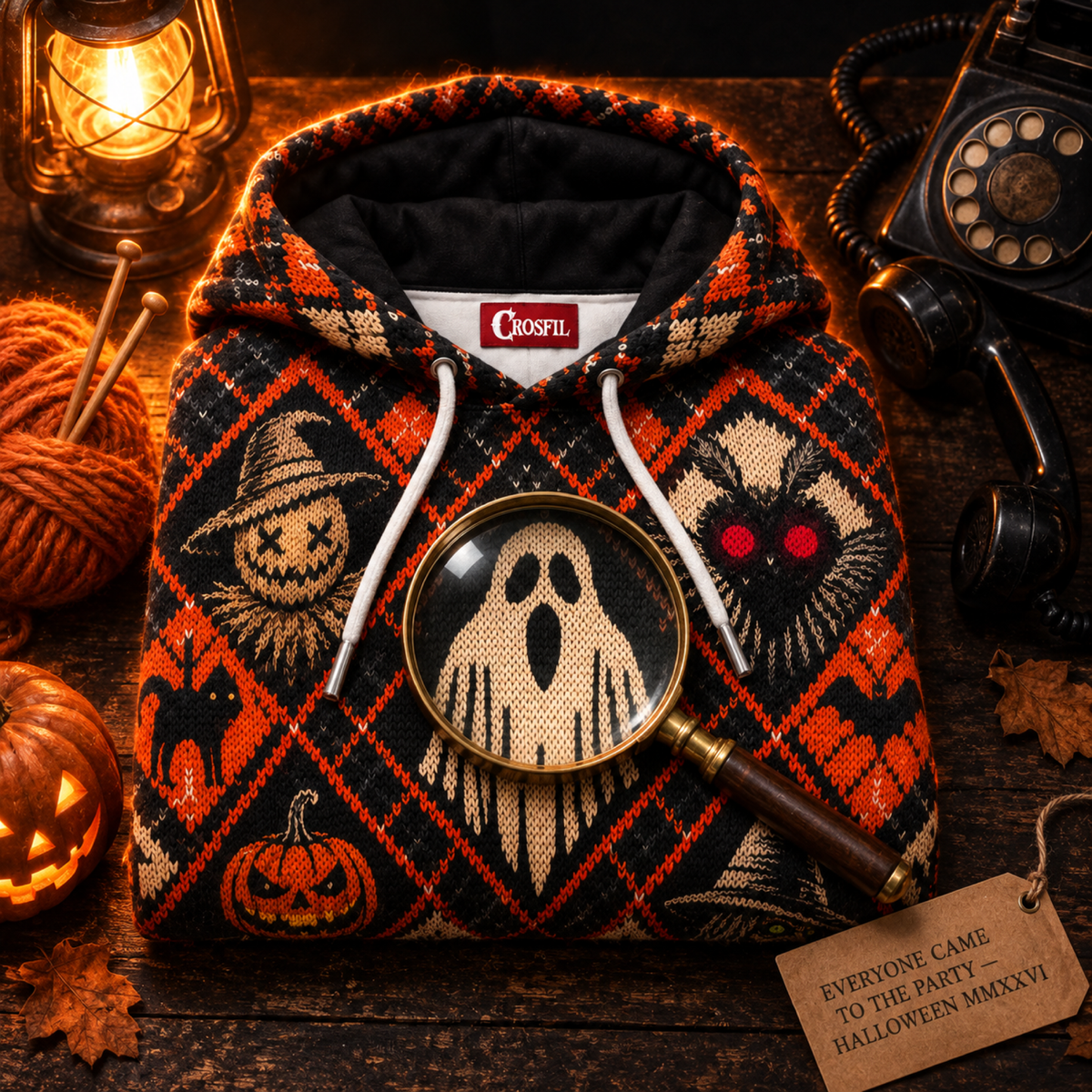 Crosfil Slasher Sweater Hoodie — Halloween Ugly Sweater Knit-Look All-Over Print