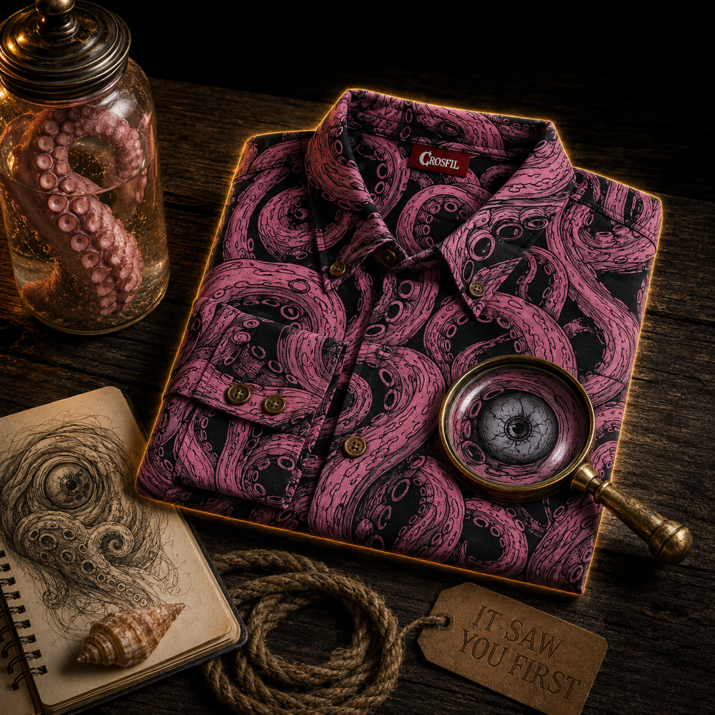 Crosfil Pink Abyss Long Sleeve Shirt — Pink Kraken Tentacle & Eyeball Print