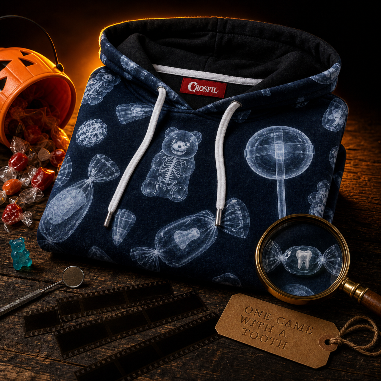 Crosfil Check Your Candy Hoodie — X-Ray Halloween Candy Print