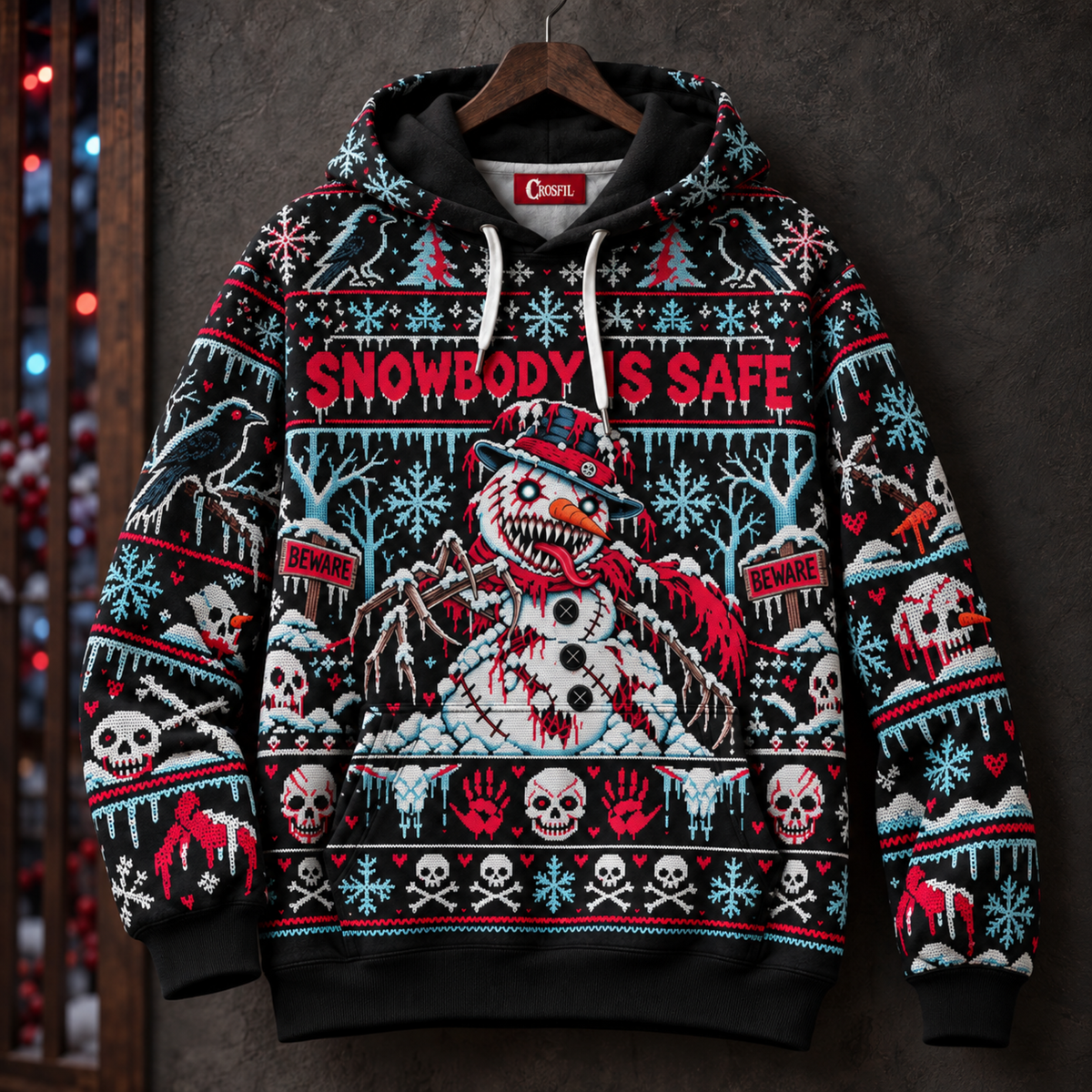 Snowbody Is Safe Unisex Hoodie — Killer Snowman Ugly Christmas Sweater Print