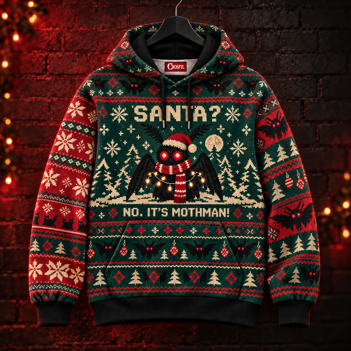 No. It’s Mothman! Unisex Hoodie — Ugly Pattern Christmas Print