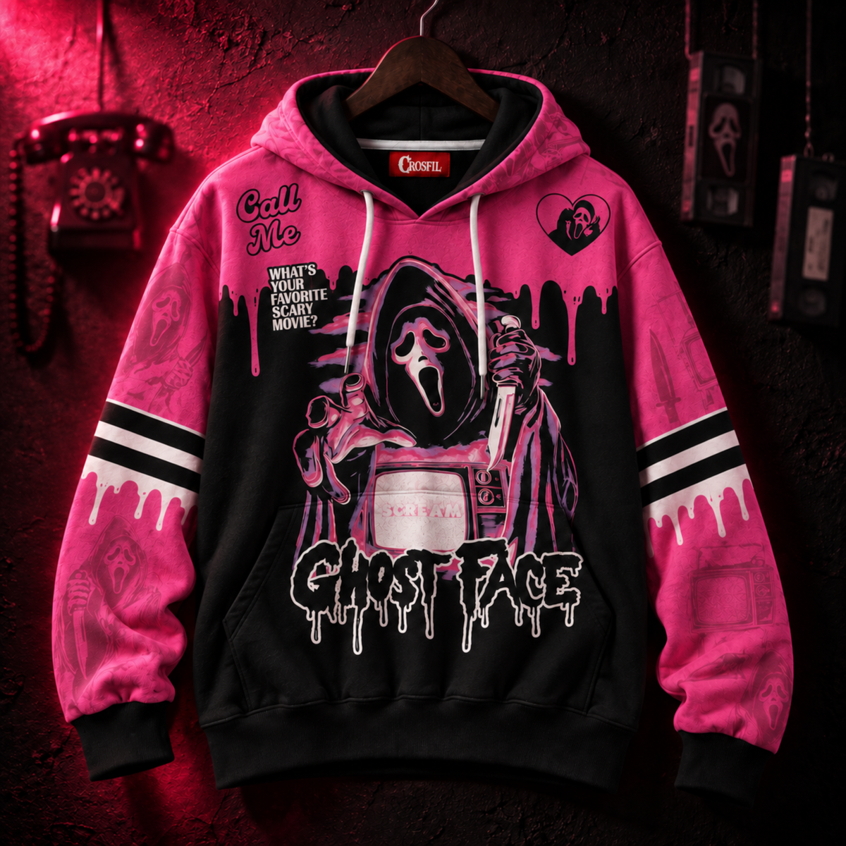 Crosfil — “CALL ME 7” Pink Hoodie All-Over Print