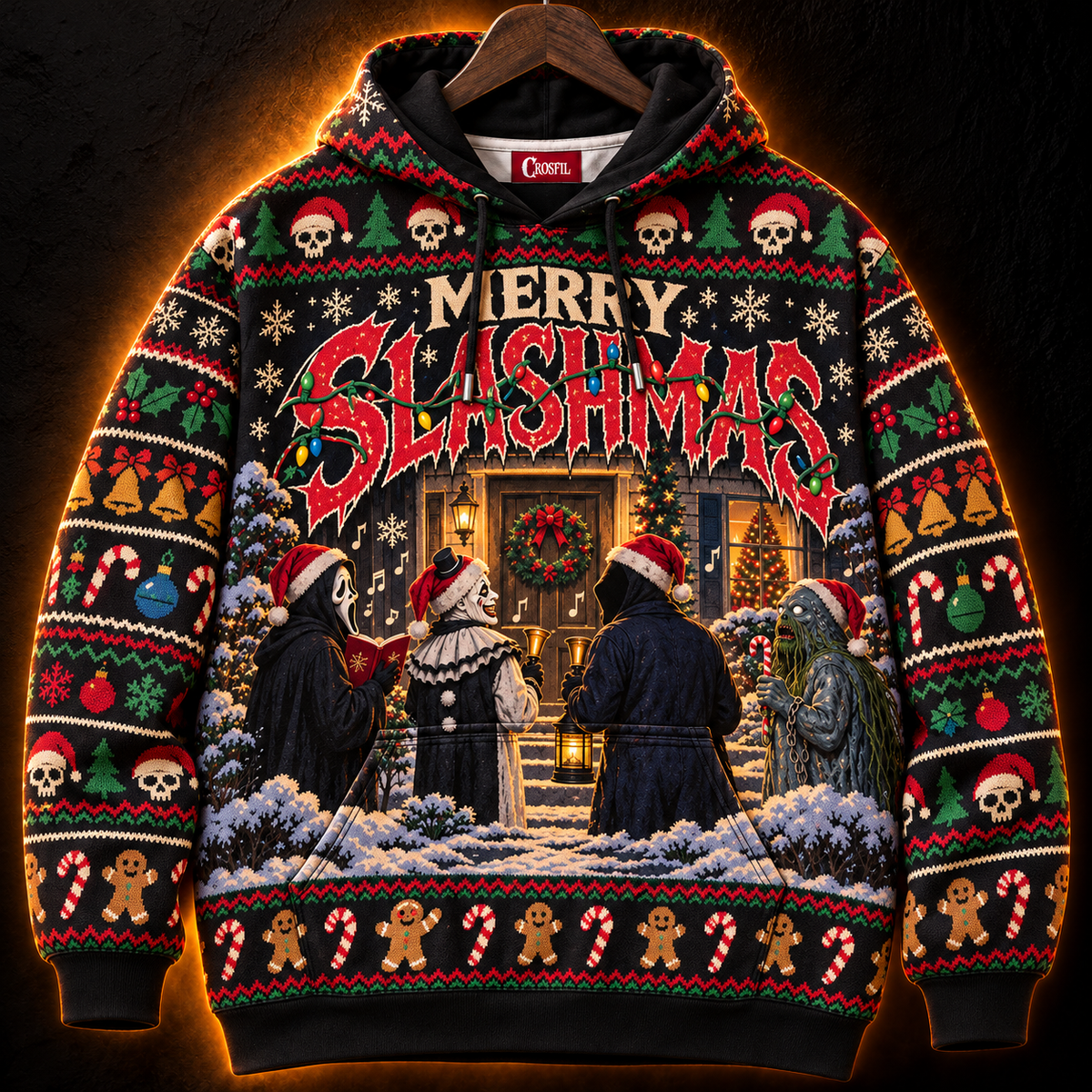 Merry Slashmas Unisex Hoodie — Ugly Christmas Knit-Look Print