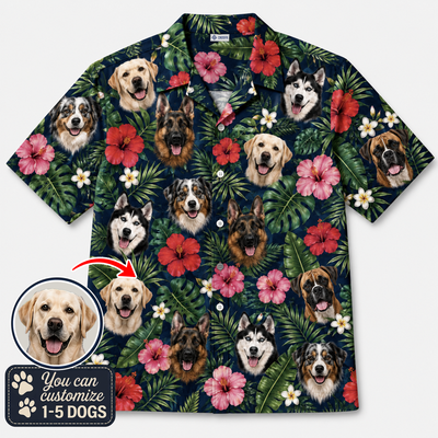 Custom Dog Face Hawaiian Shirt — Personalized Tropical Hibiscus  Pet Photo Aloha Shirt