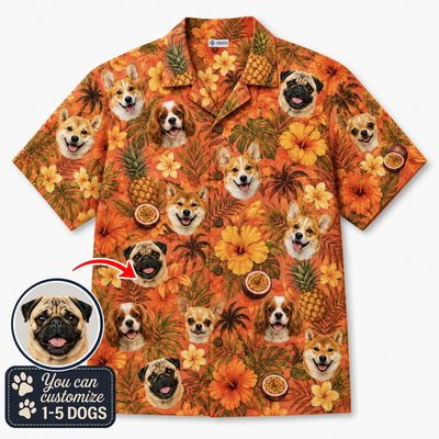 Custom Dog Face Hawaiian Shirt — Personalized Tropical Pineapple  Sunset Pet Photo Aloha Shirt