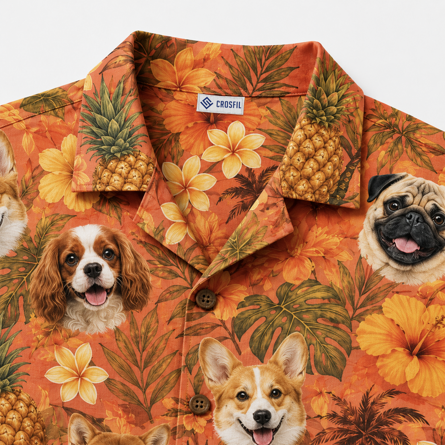 Custom Dog Face Hawaiian Shirt — Personalized Tropical Pineapple  Sunset Pet Photo Aloha Shirt
