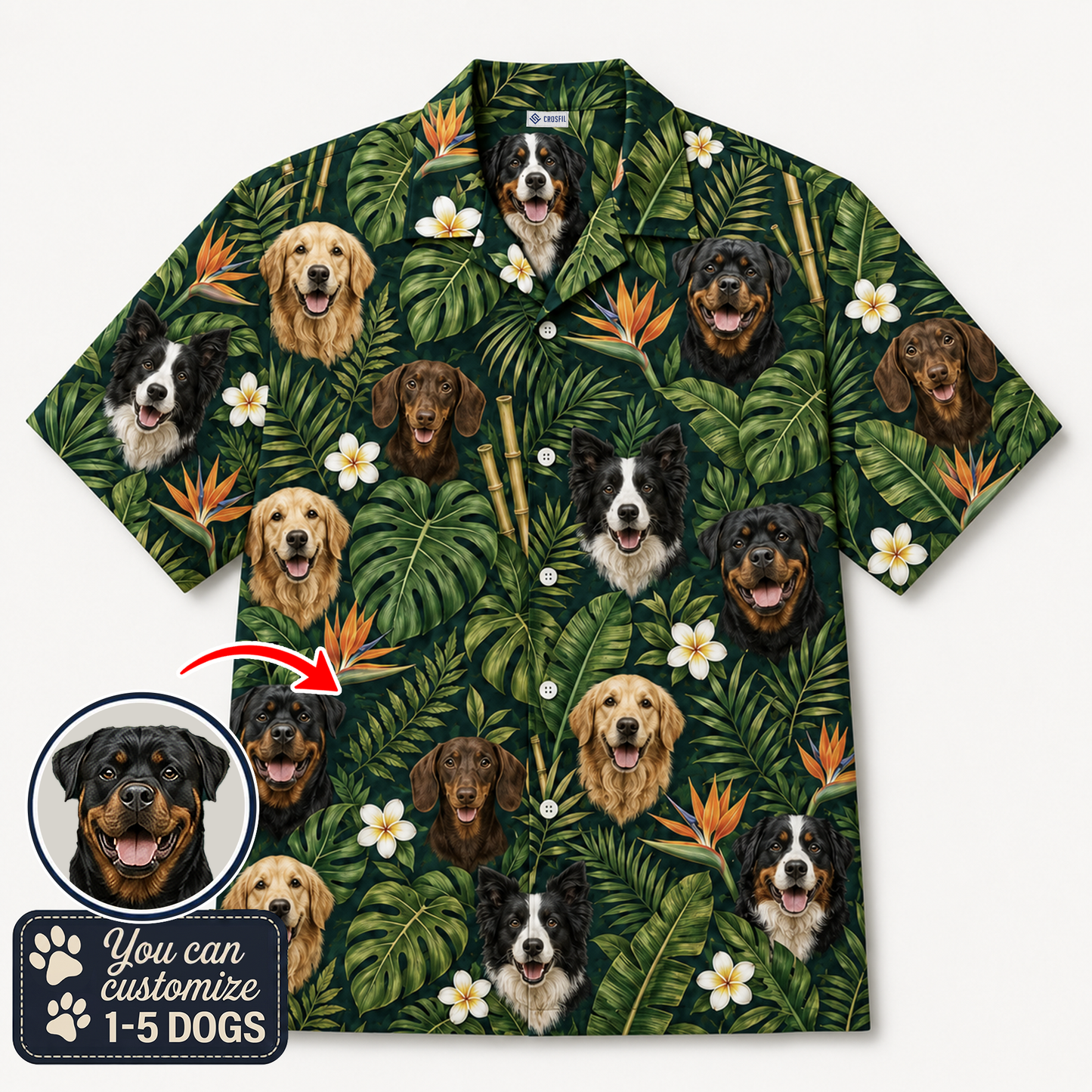 Custom Dog Face Hawaiian Shirt — Personalized Tropical Jungle  Pet Photo Aloha Shirt