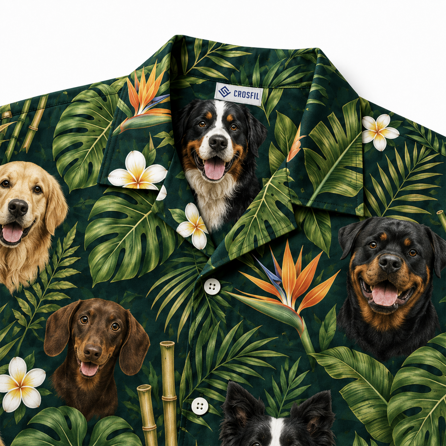 Custom Dog Face Hawaiian Shirt — Personalized Tropical Jungle  Pet Photo Aloha Shirt