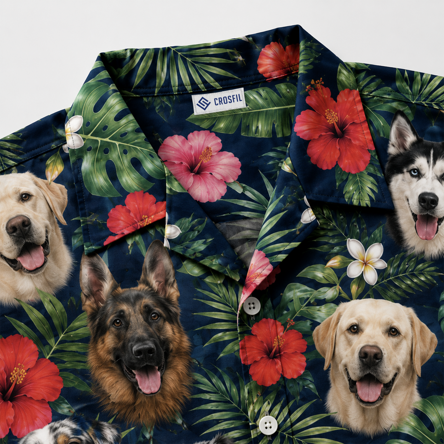Custom Dog Face Hawaiian Shirt — Personalized Tropical Hibiscus  Pet Photo Aloha Shirt