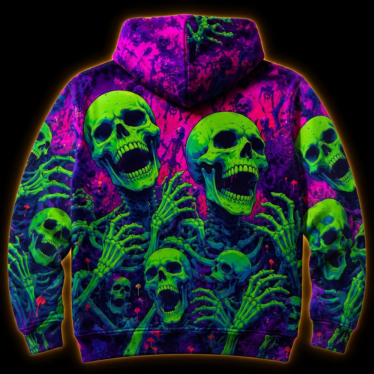 Crosfil Afterglow Hoodie — Blacklight Neon Skull All-Over Print