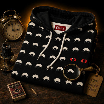 Crosfil Wide Awake Hoodie — Minimalist Eye Grid All-Over Print