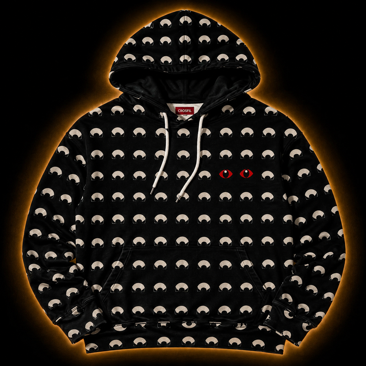 Crosfil Wide Awake Hoodie — Minimalist Eye Grid All-Over Print
