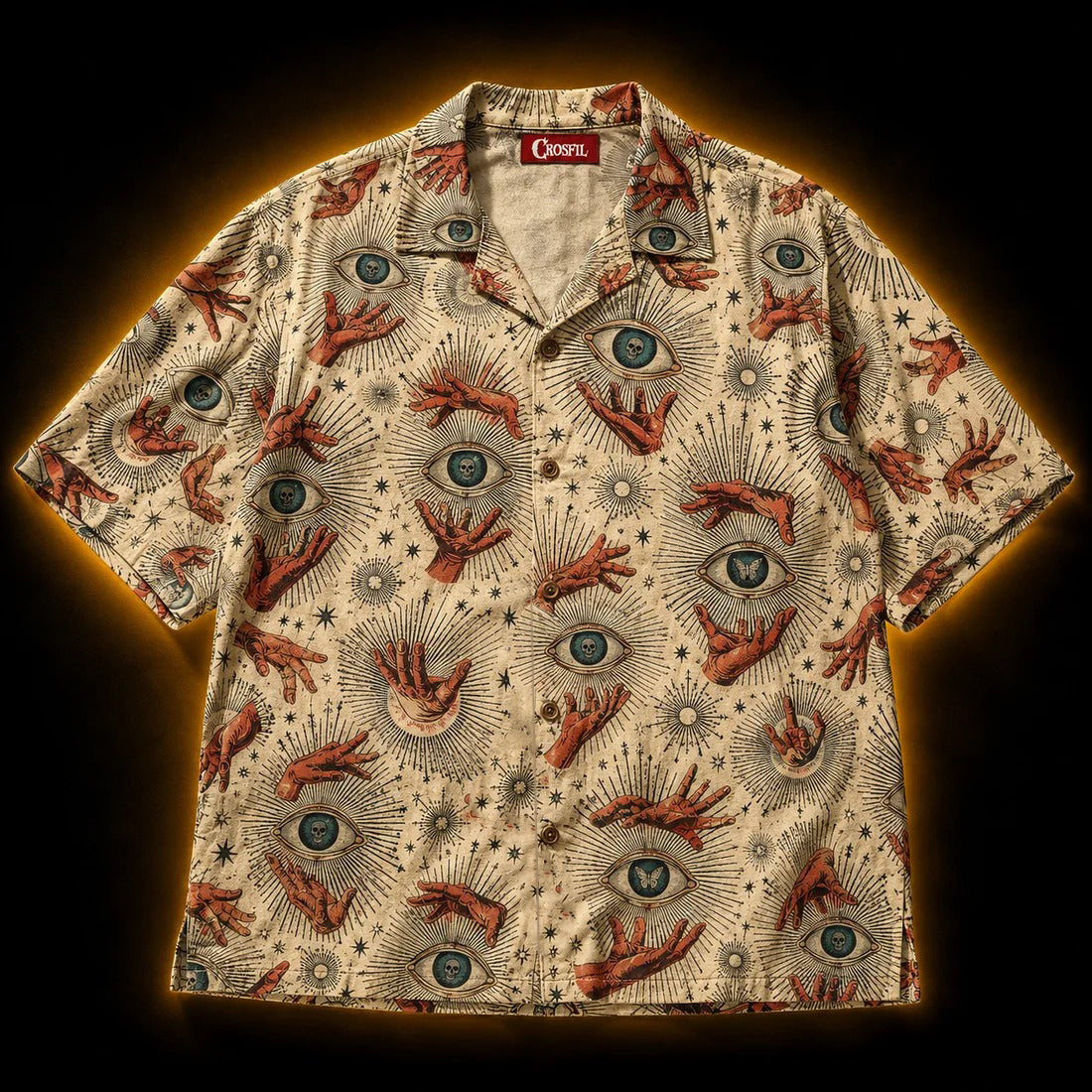 Crosfil Fortune Hawaiian Shirt — Occult Eye & Hands Aloha Print
