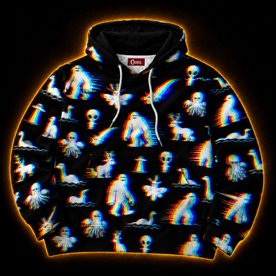 Crosfil Bad Footage Hoodie — Glitch Cryptid Bigfoot & Alien Print