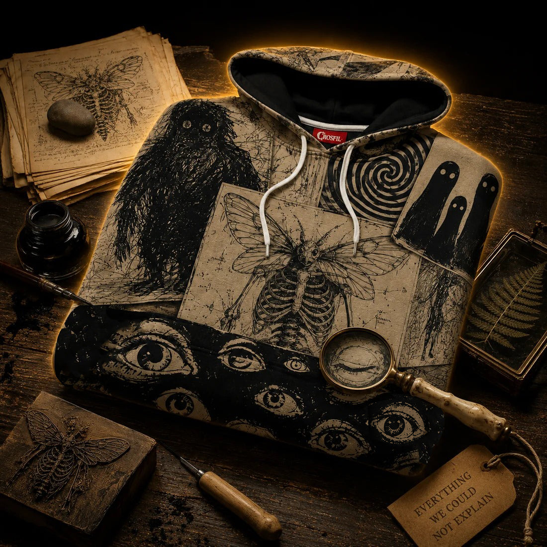 Crosfil The Archive Hoodie — Cryptid Ink Studies Dark Academia Print