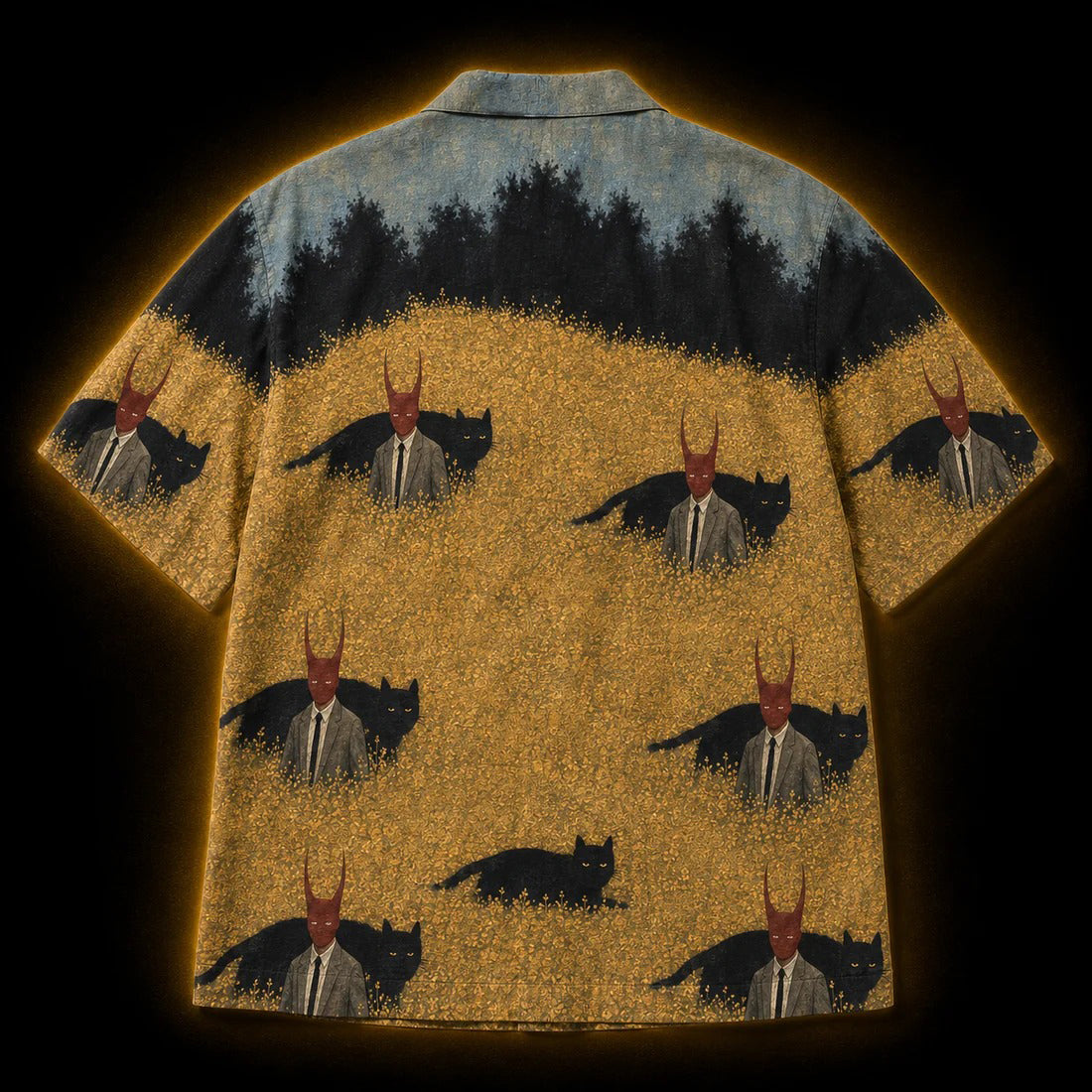 Crosfil Familiar Hawaiian Shirt — Folk Horror Black Cat Print