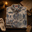 Crosfil Cryptid Toile Long Sleeve Shirt — Bigfoot & UFO Vintage Toile Print